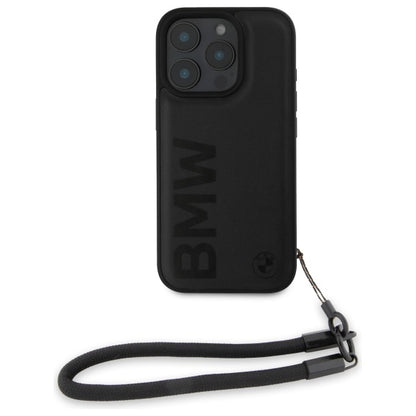 BMW Signature Leather Wordmark Cord Case for iPhone 16 Pro - Black_1