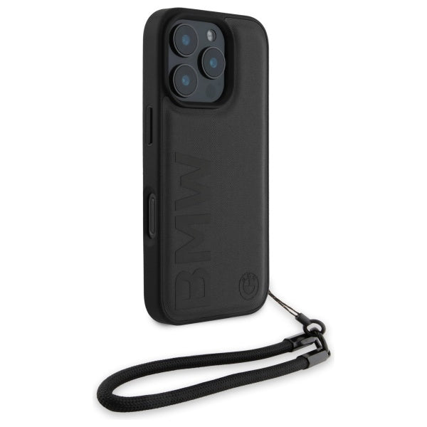 BMW Signature Leather Wordmark Cord Case for iPhone 16 Pro - Black_2