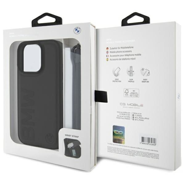 BMW Signature Leather Wordmark Cord Case for iPhone 16 Pro - Black_6
