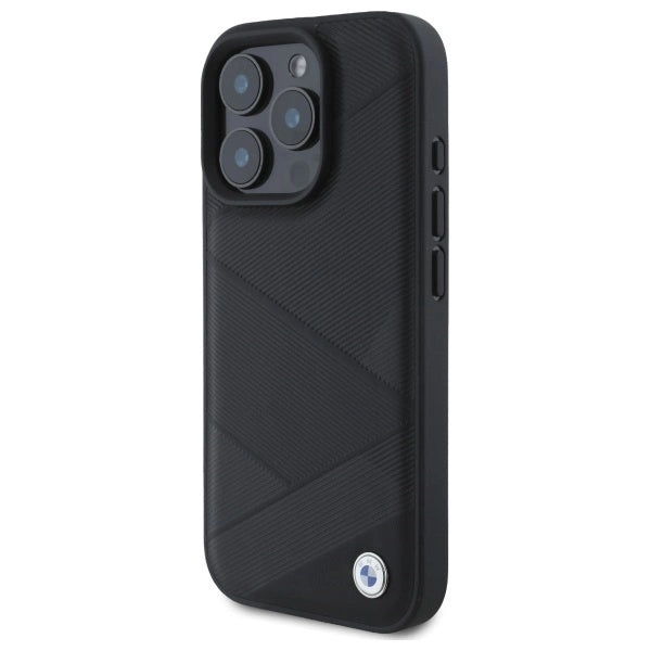 BMW Sign Leather Crossing Lines Pattern iPhone 16 Pro Max Case - Black_1