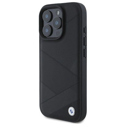 BMW Sign Leather Crossing Lines Pattern iPhone 16 Pro Max Case - Black_1