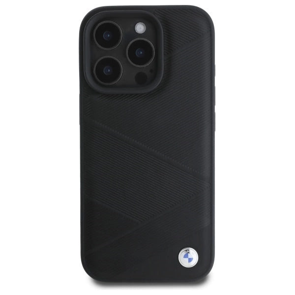 BMW Sign Leather Crossing Lines Pattern iPhone 16 Pro Max Case - Black_2
