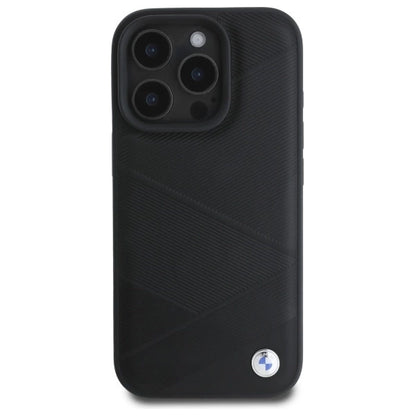 BMW Sign Leather Crossing Lines Pattern iPhone 16 Pro Max Case - Black_2