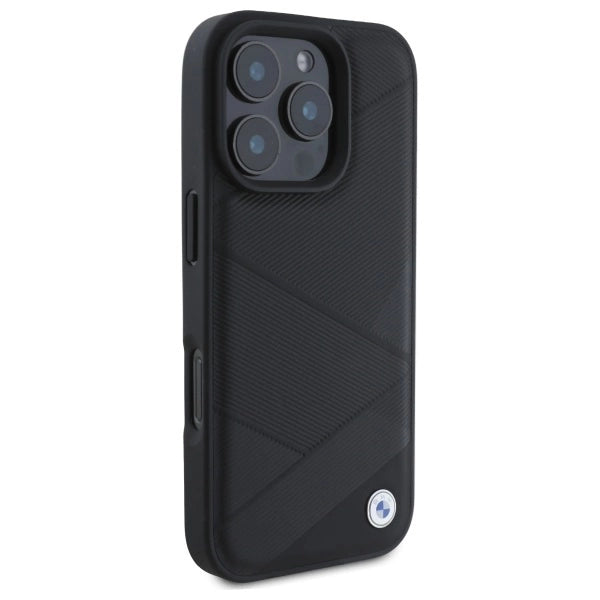BMW Sign Leather Crossing Lines Pattern iPhone 16 Pro Max Case - Black_3
