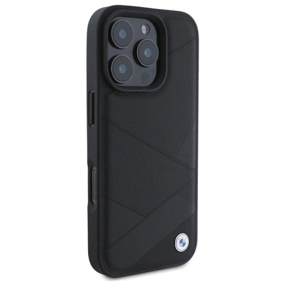 BMW Sign Leather Crossing Lines Pattern iPhone 16 Pro Max Case - Black_3