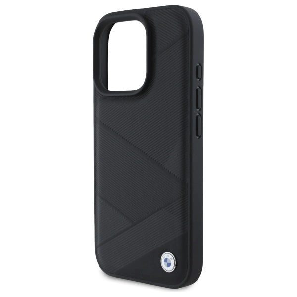BMW Sign Leather Crossing Lines Pattern iPhone 16 Pro Max Case - Black_5