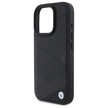 BMW Sign Leather Crossing Lines Pattern iPhone 16 Pro Max Case - Black_5