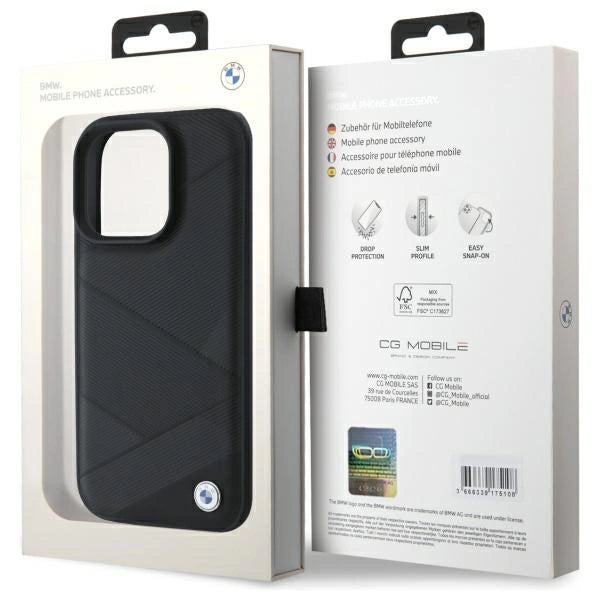 BMW Sign Leather Crossing Lines Pattern iPhone 16 Pro Max Case - Black_7