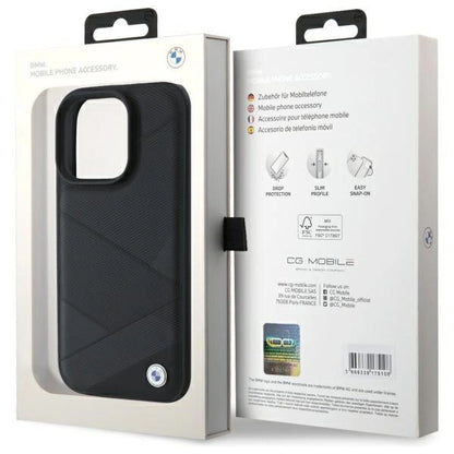 BMW Sign Leather Crossing Lines Pattern iPhone 16 Pro Max Case - Black_7