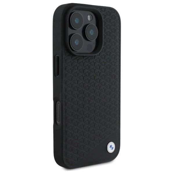 BMW Sign Leather Diamond Metal Logo MagSafe iPhone 16 Pro Case - Black_3