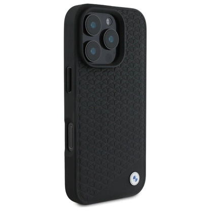 BMW Sign Leather Diamond Metal Logo MagSafe iPhone 16 Pro Case - Black_3