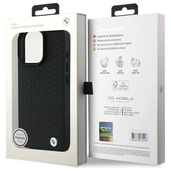 BMW Sign Leather Diamond Metal Logo MagSafe iPhone 16 Pro Case - Black_7