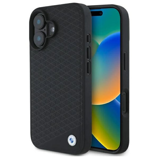 BMW Sign Leather Diamond Metal Logo MagSafe iPhone 16 Case - Black_0