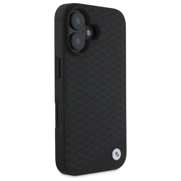 BMW Sign Leather Diamond Metal Logo MagSafe iPhone 16 Case - Black_3