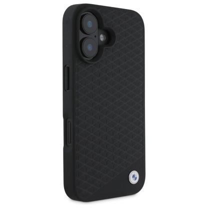 BMW Sign Leather Diamond Metal Logo MagSafe iPhone 16 Case - Black_3
