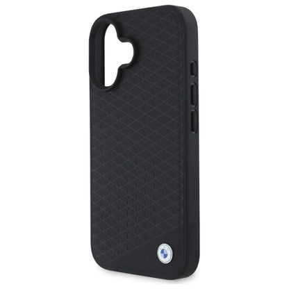BMW Sign Leather Diamond Metal Logo MagSafe iPhone 16 Case - Black_5