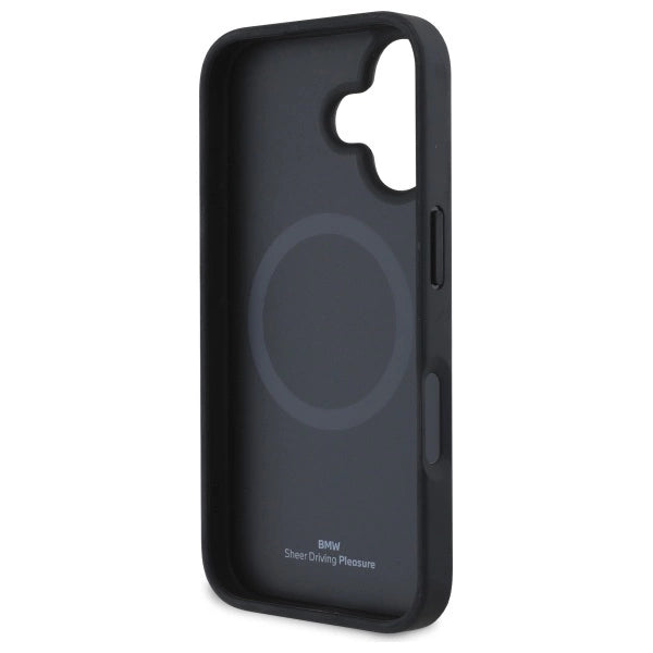 BMW Sign Leather Diamond Metal Logo MagSafe iPhone 16 Case - Black_6