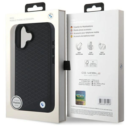 BMW Sign Leather Diamond Metal Logo MagSafe iPhone 16 Case - Black_7