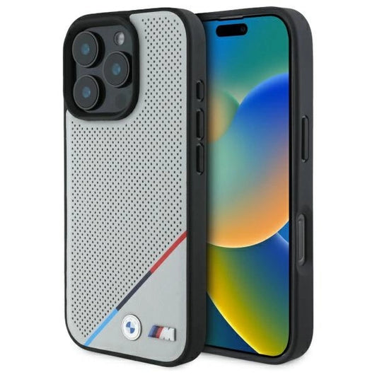 BMW M Perforated Tricolor Line MagSafe Case for iPhone 16 Pro Max - Gray_0