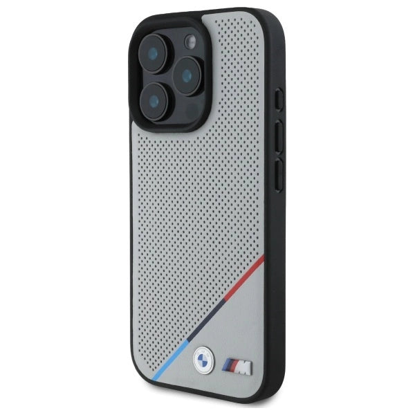 BMW M Perforated Tricolor Line MagSafe Case for iPhone 16 Pro Max - Gray_1