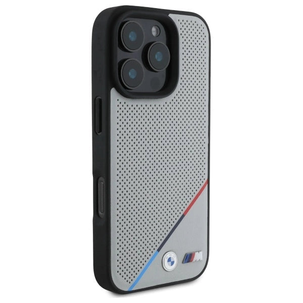 BMW M Perforated Tricolor Line MagSafe Case for iPhone 16 Pro Max - Gray_3