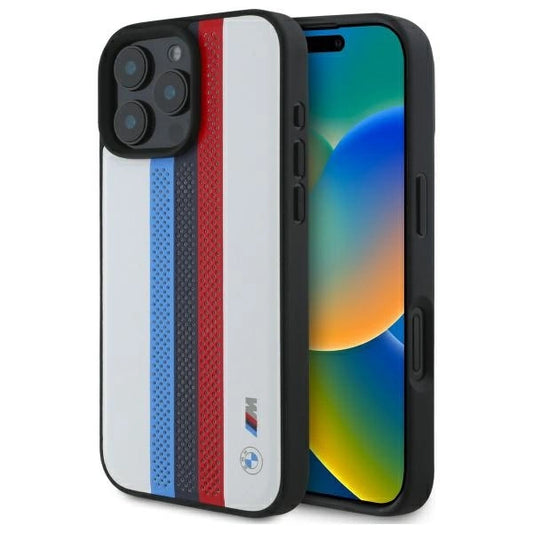 BMW M Performance Tricolor Printed Stripes MagSafeMagSafe iPhone 16 Pro Max Case - White_0