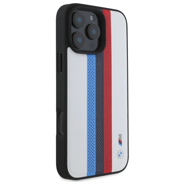 BMW M Performance Tricolor Printed Stripes MagSafeMagSafe iPhone 16 Pro Max Case - White_3