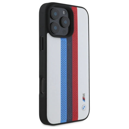BMW M Performance Tricolor Printed Stripes MagSafeMagSafe iPhone 16 Pro Max Case - White_3