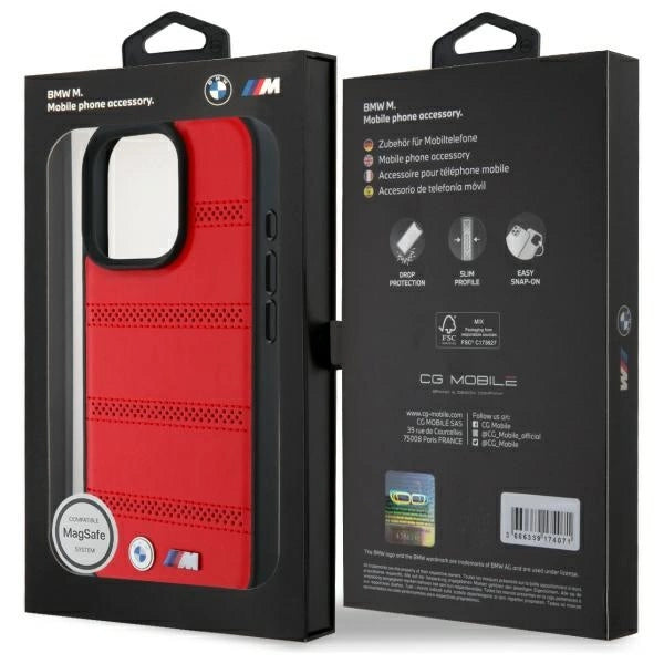 BMW M Perforated And Stitched Line MagSafe case for iPhone 16 Pro Max - red_6