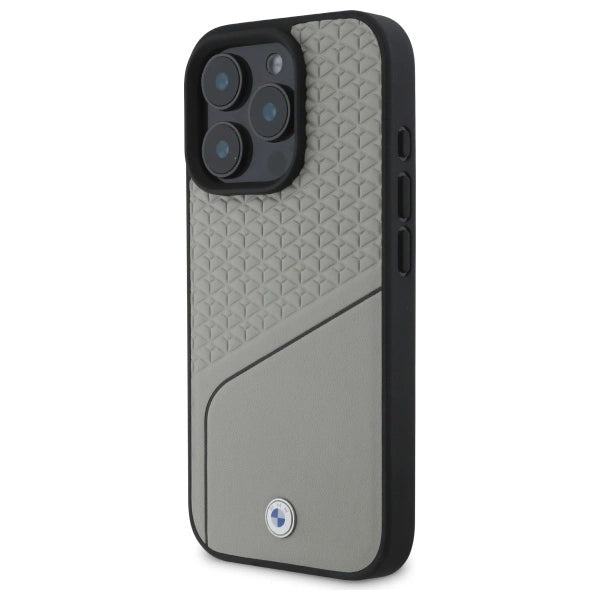 BMW Sign Leather Textured and Line MagSafe Case for iPhone 16 Pro Max - Gray_1