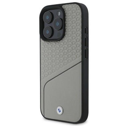 BMW Sign Leather Textured and Line MagSafe Case for iPhone 16 Pro Max - Gray_1