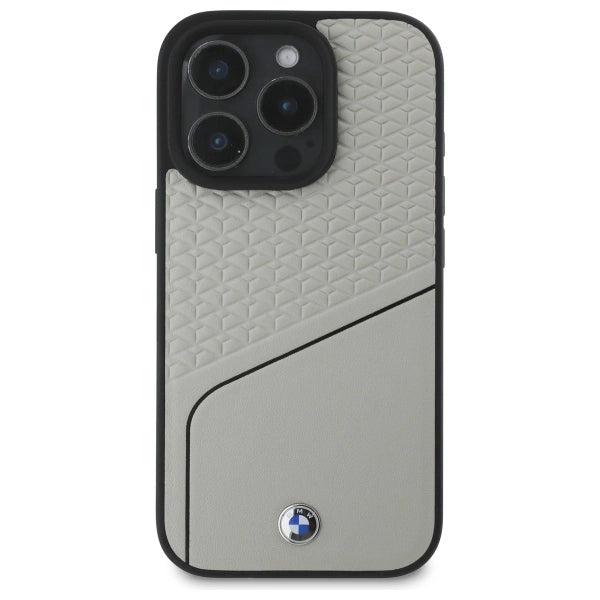 BMW Sign Leather Textured and Line MagSafe Case for iPhone 16 Pro Max - Gray_2