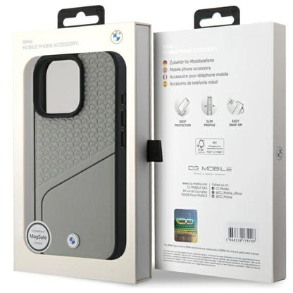 BMW Sign Leather Textured and Line MagSafe Case for iPhone 16 Pro Max - Gray_7