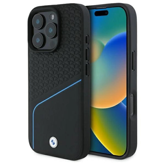 BMW Sign Leather Textured And Line MagSafe Case for iPhone 16 Pro Max - Black_0