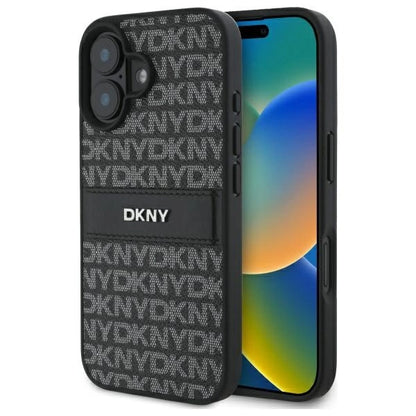 DKNY Texture Pattern Tonal Stripe iPhone 16 Case - Black_0