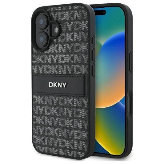 DKNY Texture Pattern Tonal Stripe iPhone 16 Case - Black_0