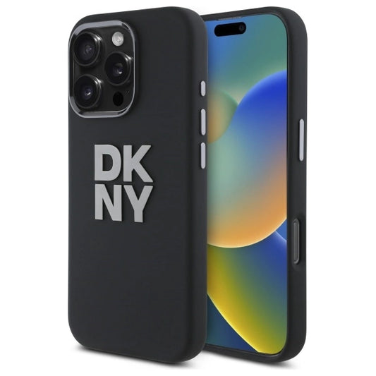 DKNY Liquid Silicone Metal Logo iPhone 16 Pro Max Case - Black_0