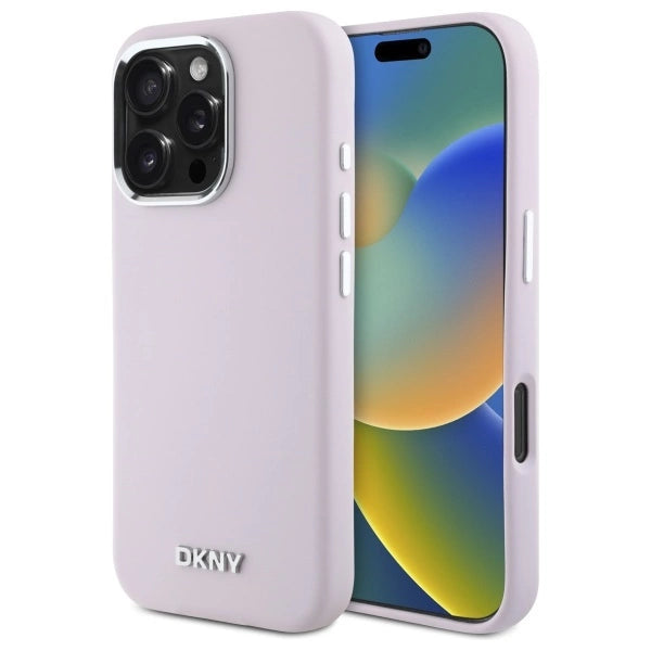 DKNY Liquid Silicone Small Metal Logo MagSafe iPhone 16 Pro Case - Pink_0
