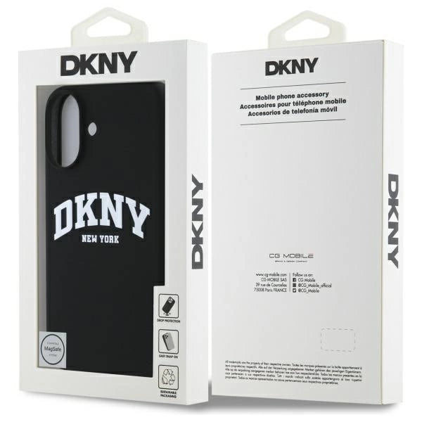 DKNY Silicone White Printed Logo MagSafe iPhone 16 Case - Black_7