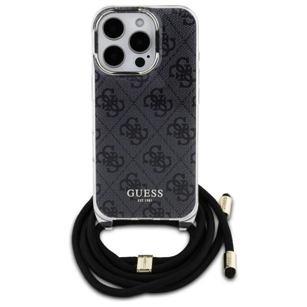 Guess Crossbody Cord 4G Print Case with Lanyard for iPhone 16 Pro - Black_1