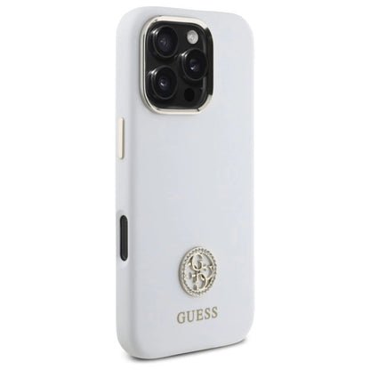 Guess Silicone Logo Strass 4G Case for iPhone 16 Pro - White_3