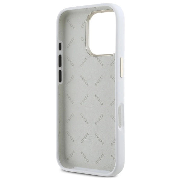 Guess Silicone Logo Strass 4G Case for iPhone 16 Pro - White_6