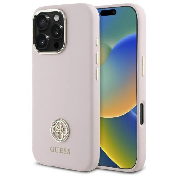 Guess Silicone Logo Strass 4G case for iPhone 16 Pro - light pink_0