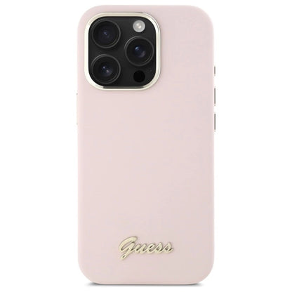 Guess Silicone Script Metal Logo &amp; Frame iPhone 16 Pro Case - Pink_2