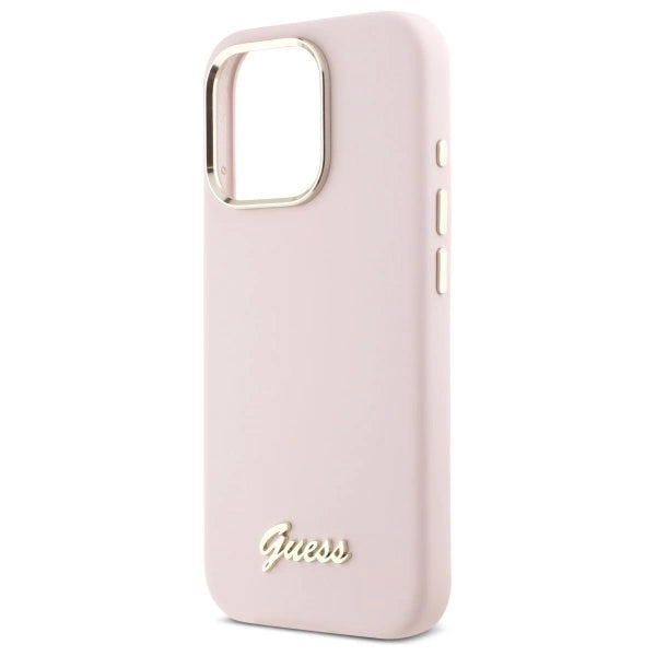 Guess Silicone Script Metal Logo &amp; Frame iPhone 16 Pro Case - Pink_5