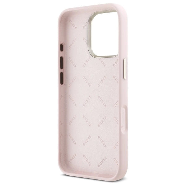 Guess Silicone Script Metal Logo &amp; Frame iPhone 16 Pro Case - Pink_6