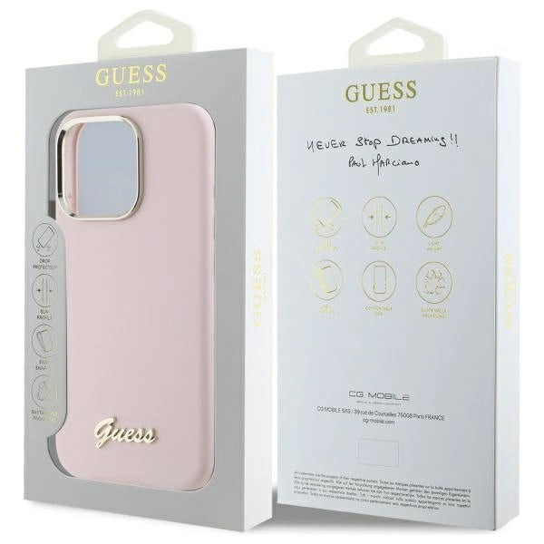 Guess Silicone Script Metal Logo &amp; Frame iPhone 16 Pro Case - Pink_7