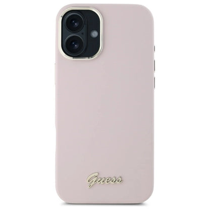 Guess Silicone Script Metal Logo &amp; Frame iPhone 16 Plus Case - Pink_2