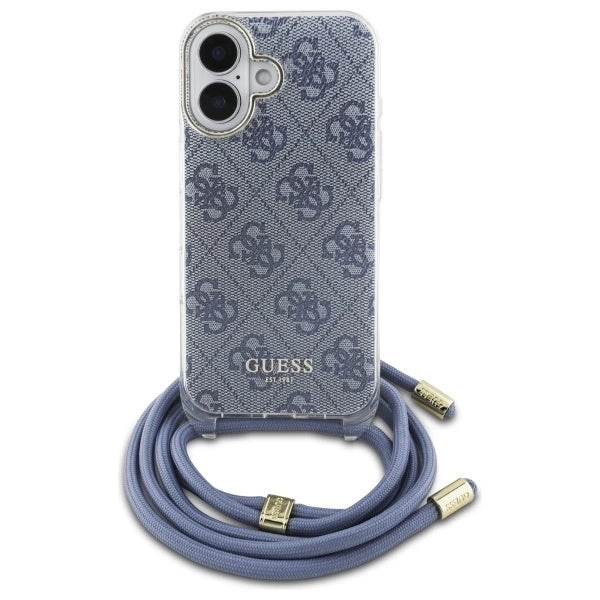 Guess Crossbody Cord 4G Print Case with Lanyard for iPhone 16 - Blue_1