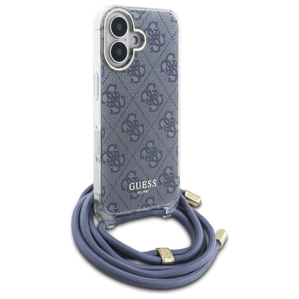Guess Crossbody Cord 4G Print Case with Lanyard for iPhone 16 - Blue_2